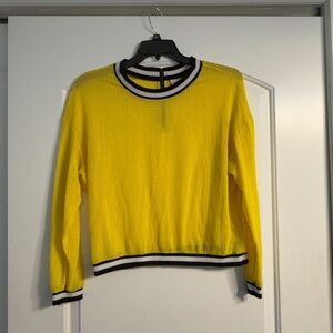 Bisou Bisou Yellow Mesh Crew Neck Top